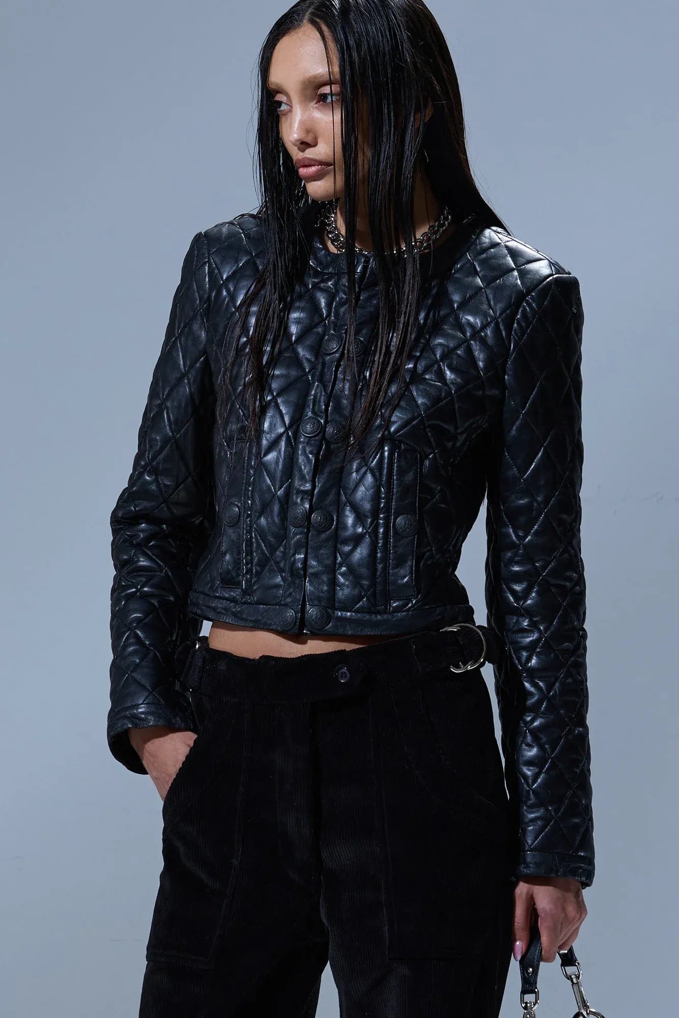 Lederjacke Hook Front in Black