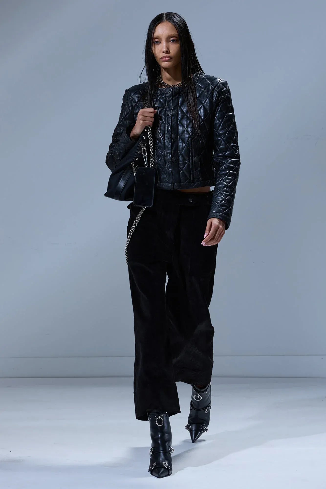 Lederjacke Hook Front in Black