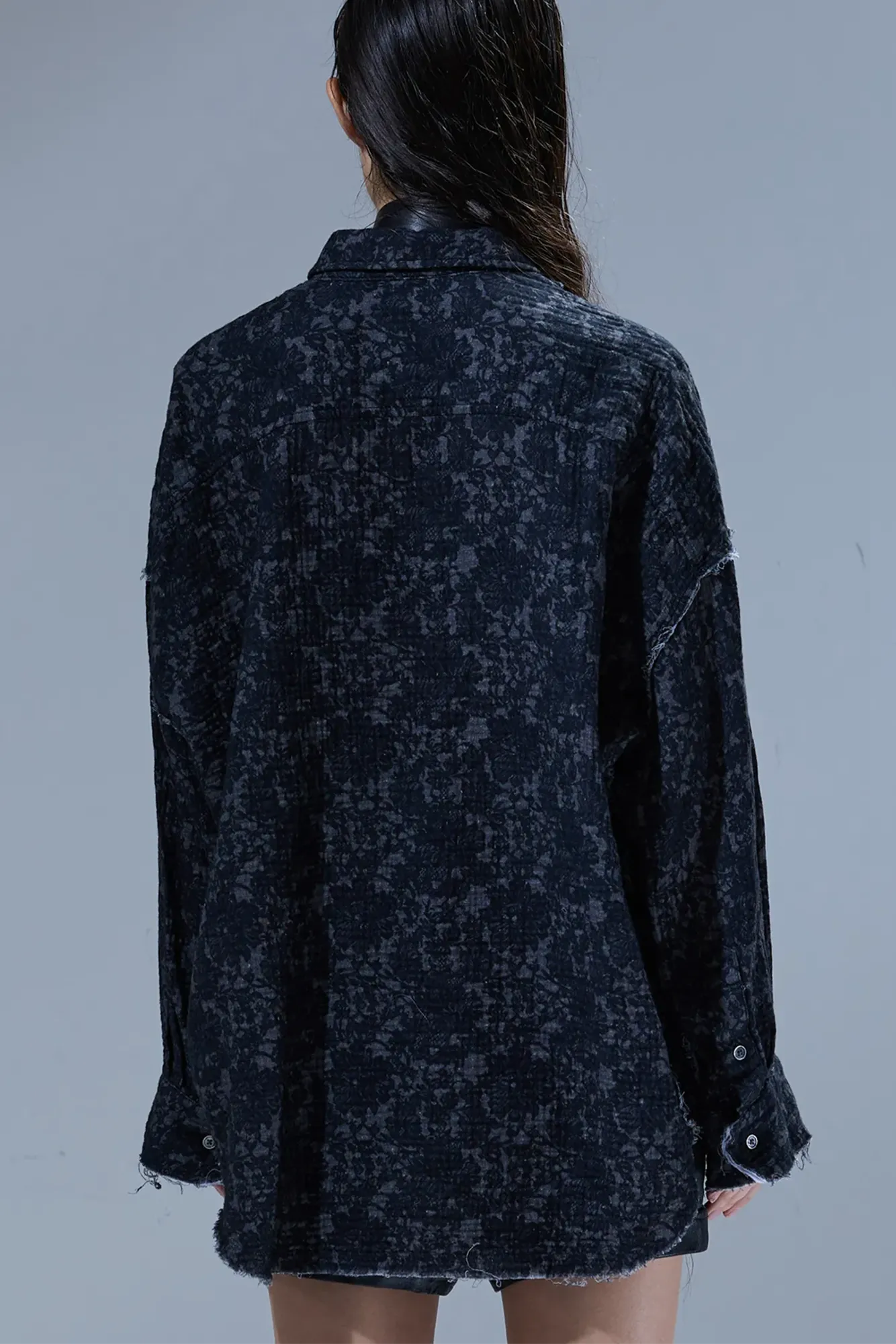 Shirt Shredded Seam Ruffle in Black Lace