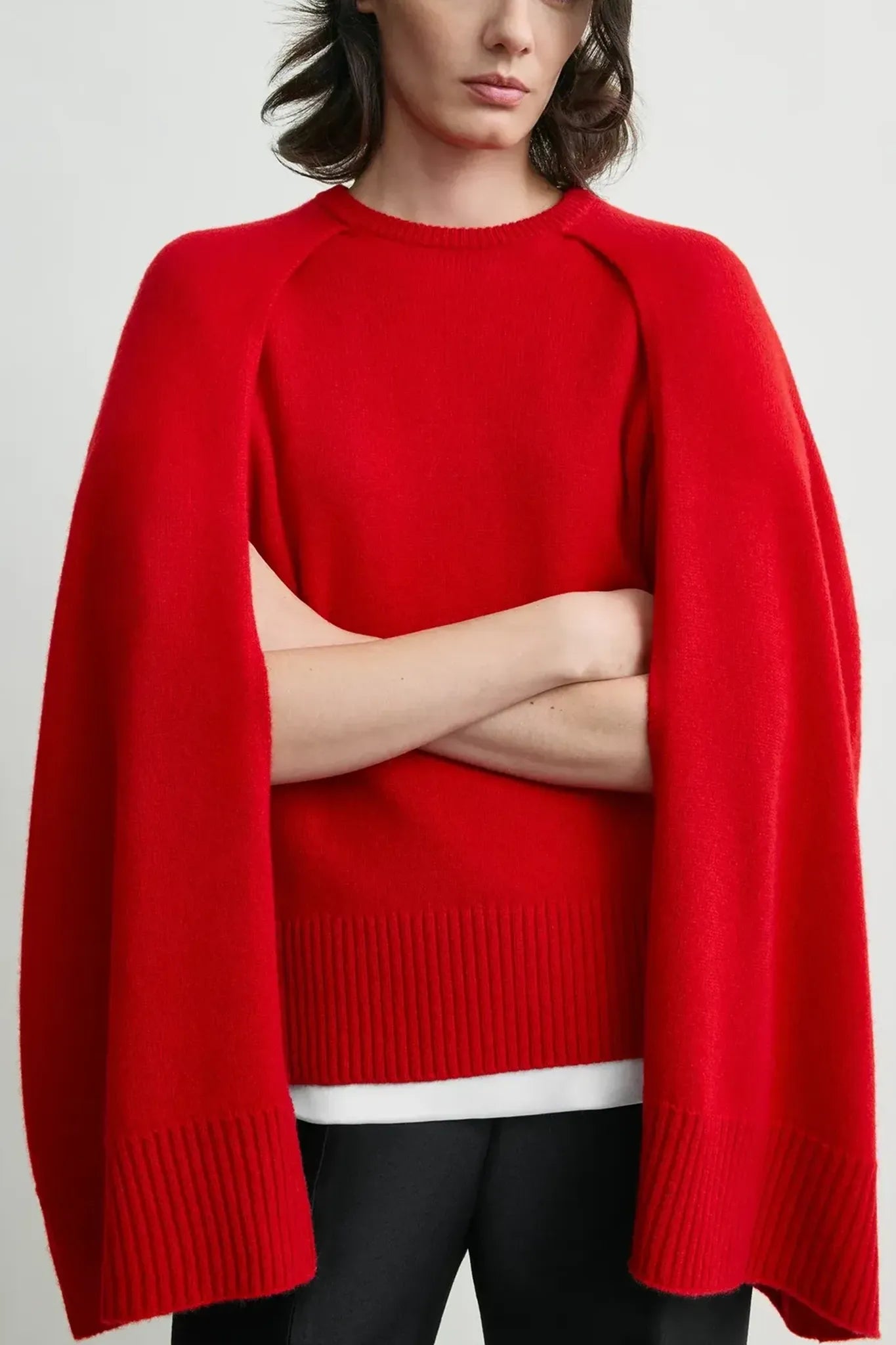 Pullover Crew Cape Knit in Poppy