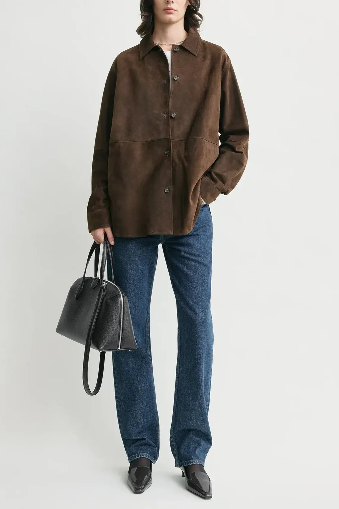 Leder Shirt-Jacke Soft Suede in Bark