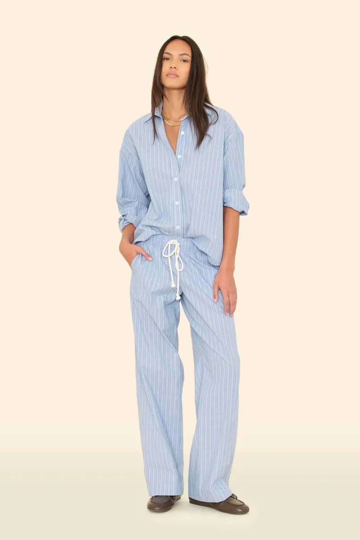 Shirt Hayven in Chambray Teal Stripe