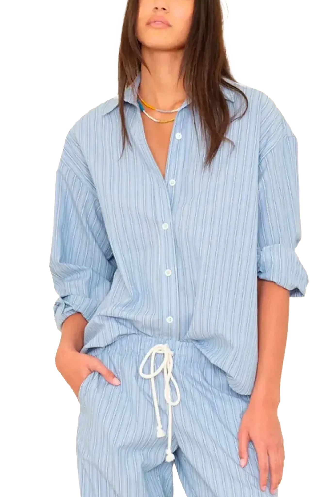 Shirt Hayven in Chambray Teal Stripe
