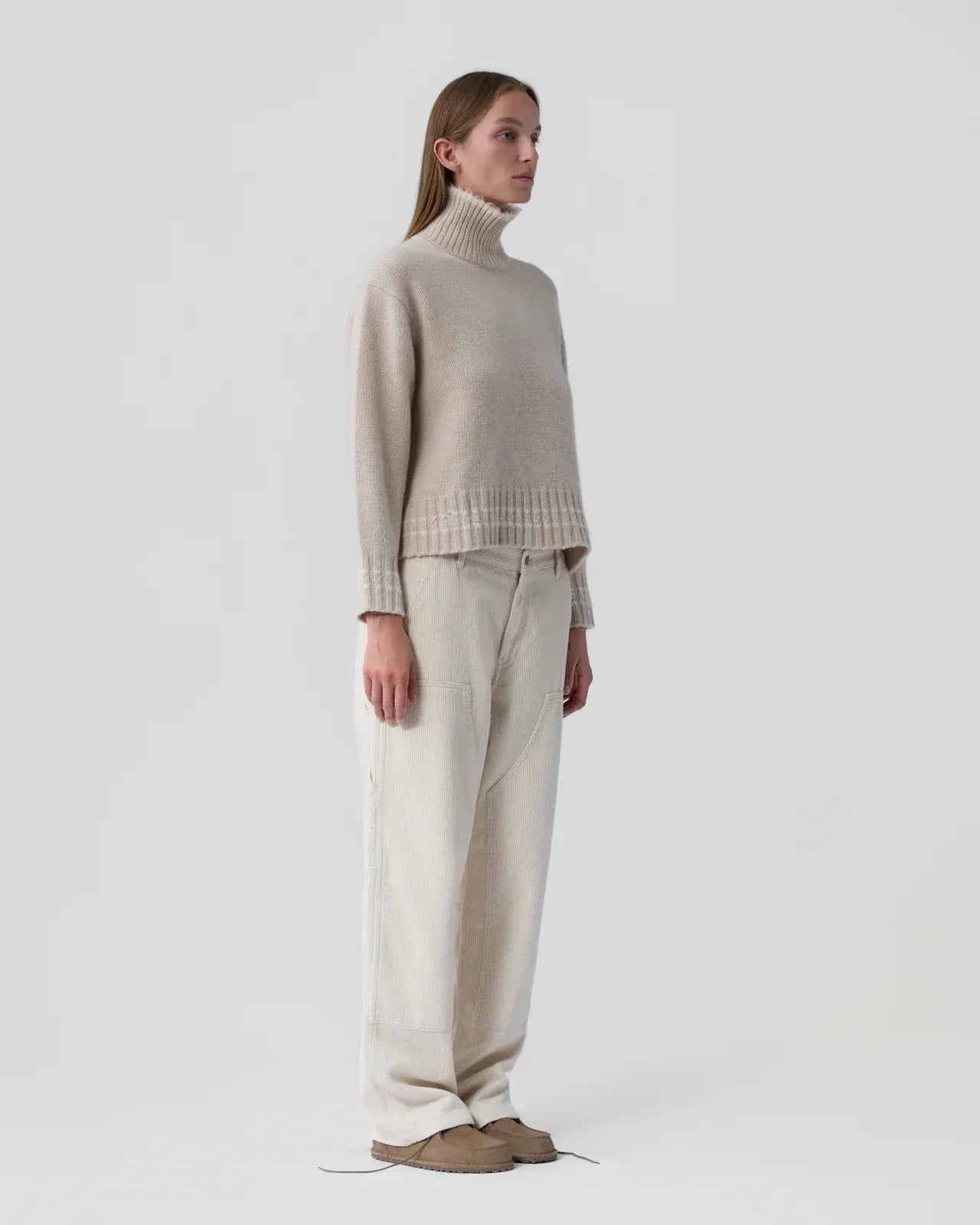 Pullover Tipped Cozy Turtleneck  in Sandstone/Cream