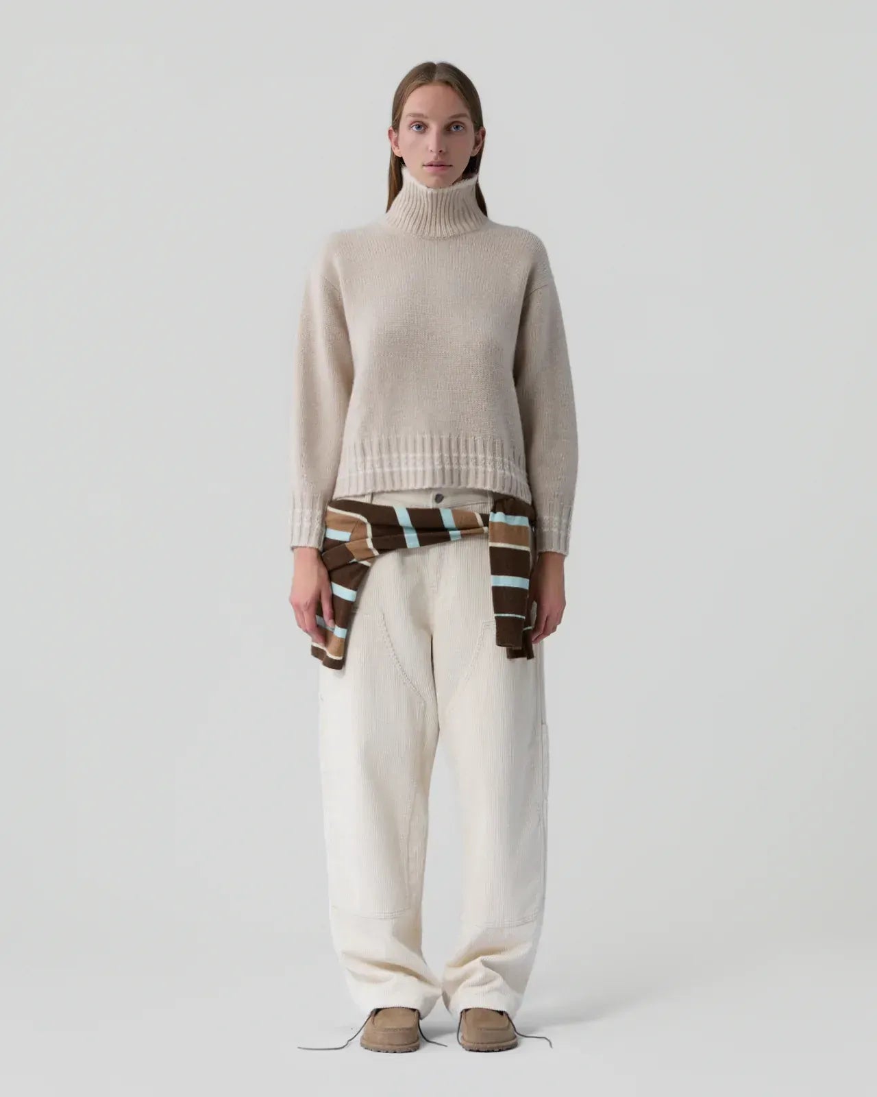 Pullover Tipped Cozy Turtleneck  in Sandstone/Cream